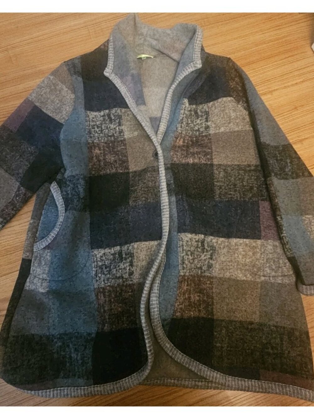 Trisha Tyler Sweater Cardigan Open Front Long Squares Multi Color Womens XL
